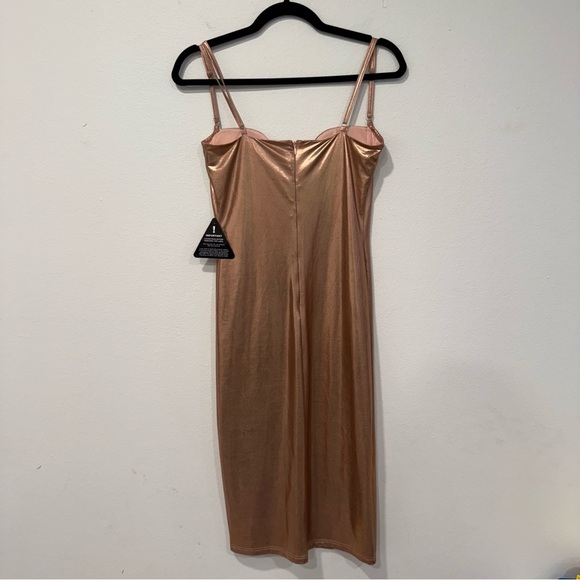 Rare London Rose Gold Plunge Pencil Dress in High Shine 6 - Picture 6 of 7